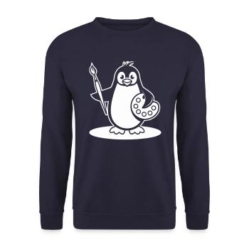 Kreativer Pinguin Künstler mit Pinsel und Palette - Unisex Pullover - Navy - Vorne - Alina (178cm) & Michal (187cm)