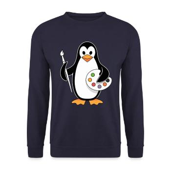 Kreativer Pinguin Künstler Spaß - Unisex Pullover - Navy - Vorne - Alina (178cm) & Michal (187cm)