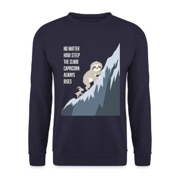 Steiler Anstieg Steinbock Faultier Immer Steigt - Unisex Pullover - Navy - Vorne - Alina (178cm) & Michal (187cm)