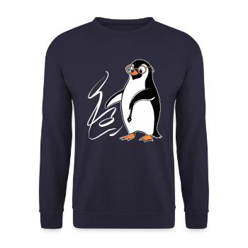Oeuvre de calligraphie pingouin avec des lunettes - Sweat-shirt Unisexe - marine - Devant - Alina (178cm) & Michal (187cm)