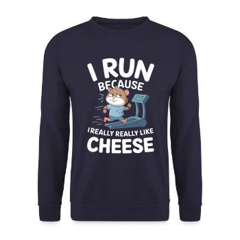 Je cours parce que j’aime le hamster drôle de fromage - Sweat-shirt Unisexe - marine - Devant - Alina (178cm) & Michal (187cm)