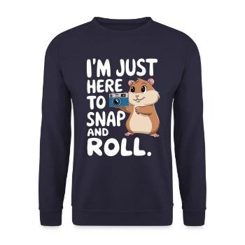 Lustiger Hamster Fotografie Spruch - Unisex Pullover - Navy - Vorne - Alina (178cm) & Michal (187cm)