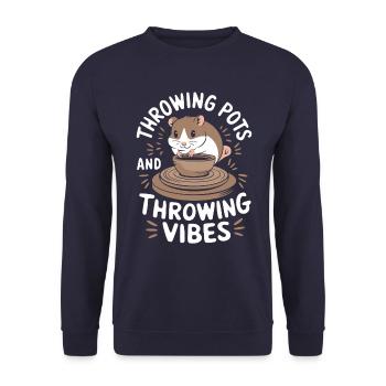 Töpfernde Lustige Hamster Schwingen Töpfe Vibes - Unisex Pullover - Navy - Vorne - Alina (178cm) & Michal (187cm)