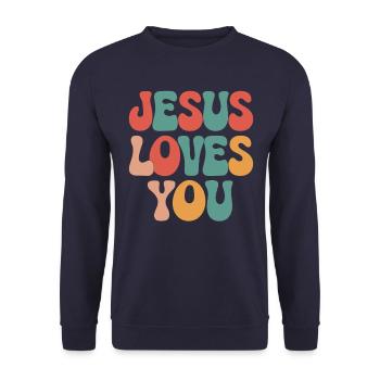 Jesus loves you Christian saying - Unisex Sweatshirt - navy - Front - Alina (178cm) & Michal (187cm)