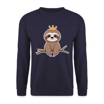 Königliches Faultier auf Ast Mit Krone - Unisex Pullover - Navy - Vorne - Alina (178cm) & Michal (187cm)
