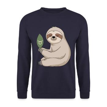 Confortable Taureau Zodiaque paresseux avec feuille - Sweat-shirt Unisexe - marine - Devant - Alina (178cm) & Michal (187cm)