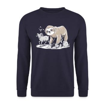 Aries Zodiac Soth with Sloth and Goat - Unisex Sweatshirt - navy - Front - Alina (178cm) & Michal (187cm)