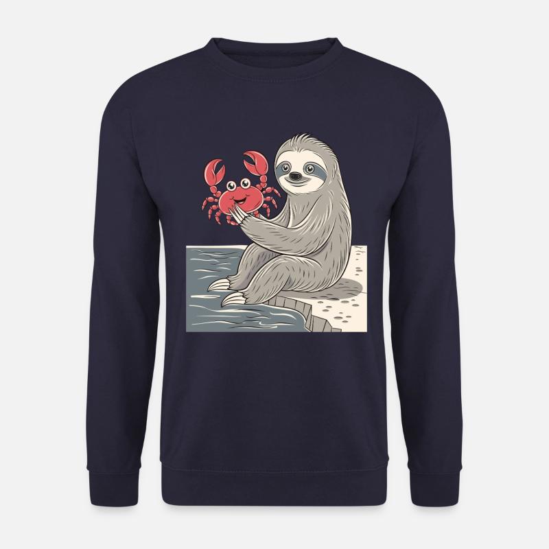 Krebs Sternzeichen Faultier mit Krabbe am Meer - Unisex Pullover - Navy