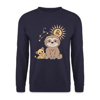 Leo Zodiac Sign Sloth with Little Leo - Unisex Sweatshirt - navy - Front - Alina (178cm) & Michal (187cm)