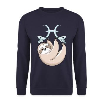 Fische Sternzeichen Faultier mit Zwei Fischen - Unisex Pullover - Navy - Vorne - Alina (178cm) & Michal (187cm)