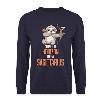 Chase The Horizon Like A Sagittarius Sloth - Unisex Sweatshirt - navy - Front - Alina (178cm) & Michal (187cm)
