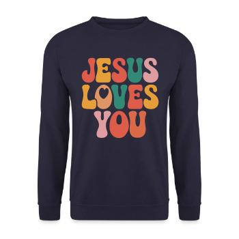 Jesus loves you Christian saying - Unisex Sweatshirt - navy - Front - Alina (178cm) & Michal (187cm)
