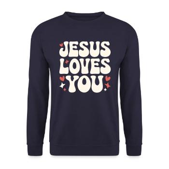 Jesus loves you Christian saying - Unisex Sweatshirt - navy - Front - Alina (178cm) & Michal (187cm)