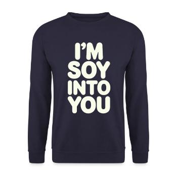 Ich Bin Soja In Dich Verliebt Vegan Vegetarian - Unisex Pullover - Navy - Vorne - Alina (178cm) & Michal (187cm)