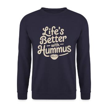 Vegan Vegetarisch: Mit Hummus Ist Das Leben Besser - Unisex Pullover - Navy - Vorne - Alina (178cm) & Michal (187cm)