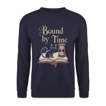 Bound to Time Magical Cat with Book - Unisex Sweatshirt - navy - Front - Alina (178cm) & Michal (187cm)