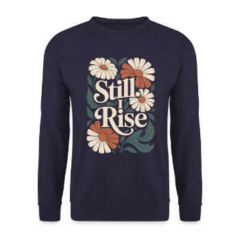 Boho Blume Vintage Zitat: Still I Rise - Unisex Pullover - Navy - Vorne - Alina (178cm) & Michal (187cm)