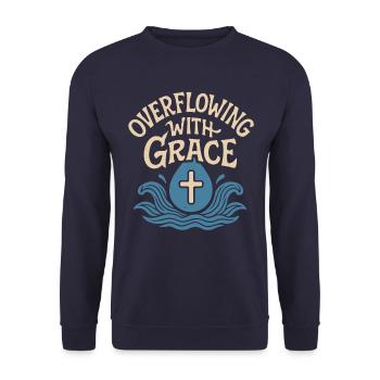 Überfließende Gnade Taufe Inspiration - Unisex Pullover - Navy - Vorne - Alina (178cm) & Michal (187cm)