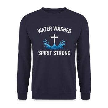 Wassergetauft Geist Stark Kreuz - Unisex Pullover - Navy - Vorne - Alina (178cm) & Michal (187cm)