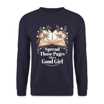 Verbreite Diese Seiten Wie Ein Gutes Mädchen - - Unisex Pullover - Navy - Vorne - Alina (178cm) & Michal (187cm)