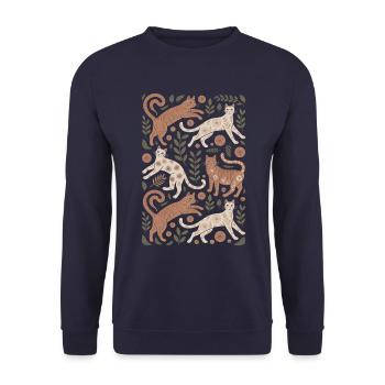 Verspielte Katzen Mit Floralen Mustern - Unisex Pullover - Navy - Vorne - Alina (178cm) & Michal (187cm)