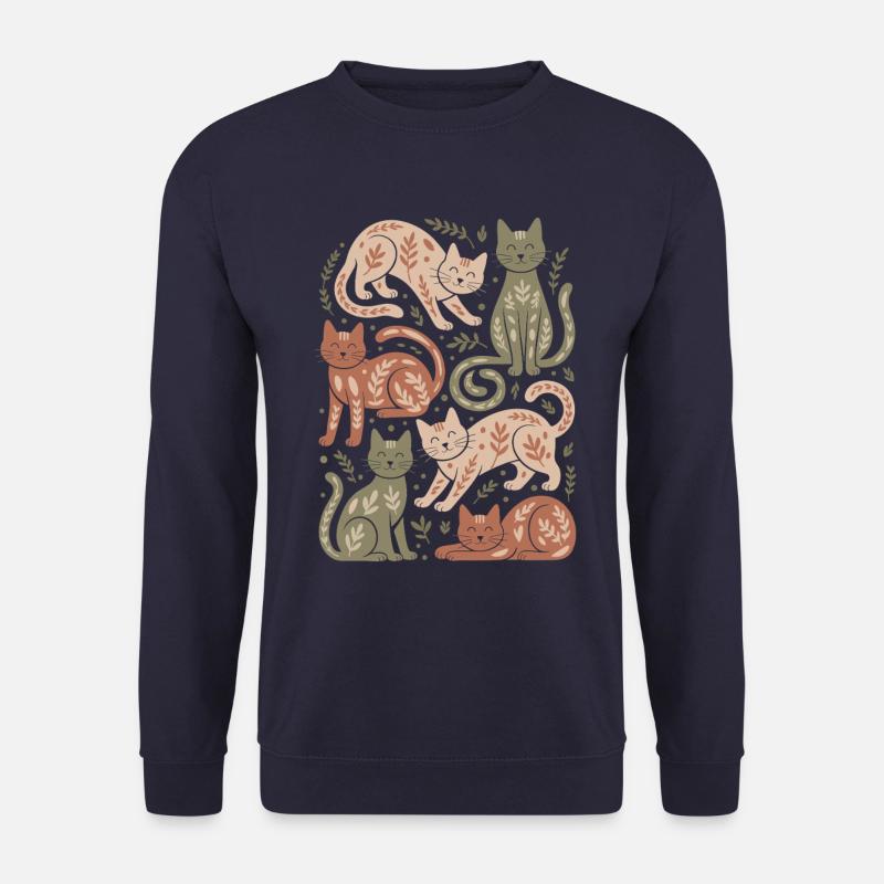 Cat Pattern with Leaf Motifs - Unisex Sweatshirt - undefined