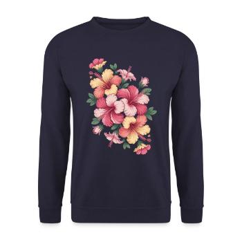 Hibiskus Boho Blume Verträumtes Design - Unisex Pullover - Navy - Vorne - Alina (178cm) & Michal (187cm)