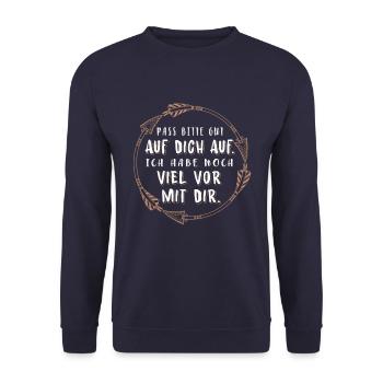 Valentinstag Pass auf dich auf Liebe Love Geschenk - Unisex Pullover - Navy - Vorne - Alina (178cm) & Michal (187cm)
