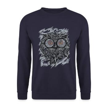 Eule mit Brille schwarz weiß gezeichnet - Unisex Pullover - Navy - Vorne - Alina (178cm) & Michal (187cm)