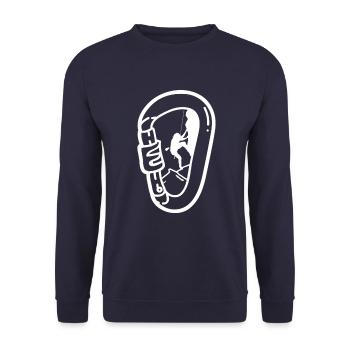 Karabiner Klettern Seilklettern Felsen Geschenk - Unisex Pullover - Navy - Vorne - Alina (178cm) & Michal (187cm)