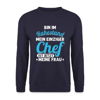 Ruhestand Rentner Rentnerin Rente Opa Oma Geschenk - Unisex Pullover - Navy - Vorne - Alina (178cm) & Michal (187cm)