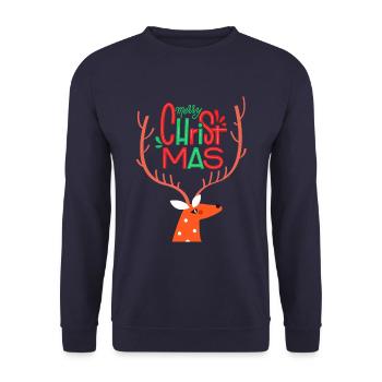 Merry Christmas Rentier Snow Weihnachten Geschenk - Unisex Pullover - Navy - Vorne - Alina (178cm) & Michal (187cm)