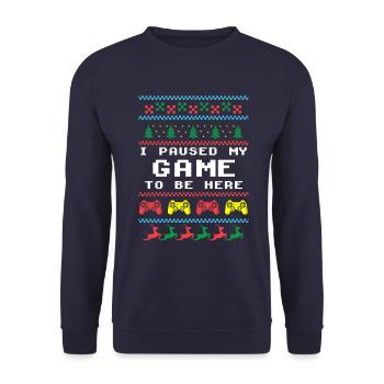 Paused My Game Weihnachten Familie Santa Geschenk - Unisex Pullover - Navy - Vorne - Alina (178cm) & Michal (187cm)
