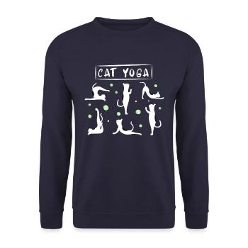 Cat Yoga Katze Katzen Haustier Schnurren Geschenk - Unisex Pullover - Navy - Vorne - Alina (178cm) & Michal (187cm)