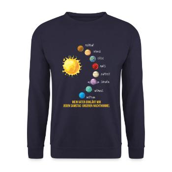 Mein Vater Sonnensystem Planeten Weltraum Geschenk - Unisex Pullover - Navy - Vorne - Alina (178cm) & Michal (187cm)