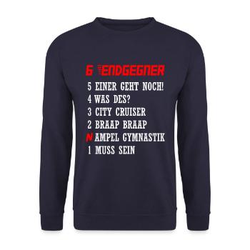 Endgegner Motorrad Fahren Motorradfahrer Geschenk - Unisex Pullover - Navy - Vorne - Alina (178cm) & Michal (187cm)