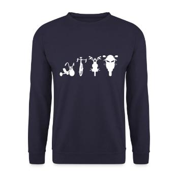 Motorrad Evolution Motorradfahrer Roller Geschenk - Unisex Pullover - Navy - Vorne - Alina (178cm) & Michal (187cm)