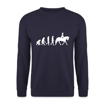 Evolution Pferde Reiten Reiter Reiterin Geschenk - Unisex Pullover - Navy - Vorne - Alina (178cm) & Michal (187cm)