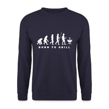 Born To Grill Grillen Grillmeister BBQ Geschenk - Unisex Pullover - Navy - Vorne - Alina (178cm) & Michal (187cm)