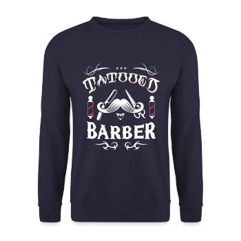 Tätowierter Barbier - Unisex Pullover - Navy - Vorne - Alina (178cm) & Michal (187cm)