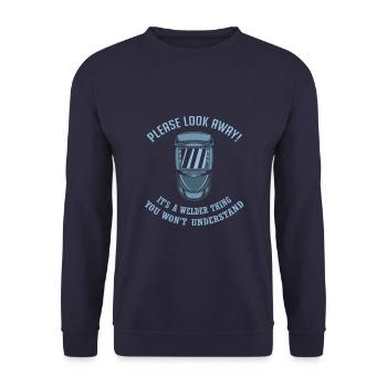 Schweißer Schweißen Geschenkidee - Unisex Pullover - Navy - Vorne - Alina (178cm) & Michal (187cm)