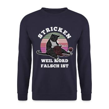Stricken weil Mord falsch ist Katze Sarkasmus - Unisex Pullover - Navy - Vorne - Alina (178cm) & Michal (187cm)