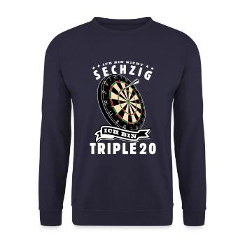 Ich bin nicht 60 ich bin Triple 20 Geburtstag Dart - Unisex Pullover - Navy - Vorne - Alina (178cm) & Michal (187cm)