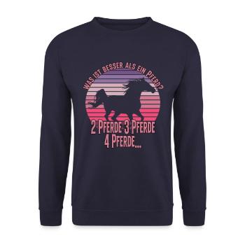 Was Ist Besser Als Ein Pferd? Pferde Spruch - Unisex Pullover - Navy - Vorne - Alina (178cm) & Michal (187cm)