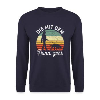 Die mit dem Hund geht - Gassi gehen - Unisex Pullover - Navy - Vorne - Alina (178cm) & Michal (187cm)
