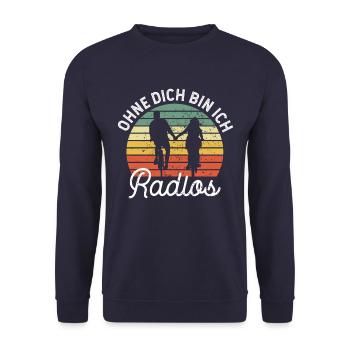 Fahrrad - Partner Radlos Retro lustiger Spruch - Unisex Pullover - Navy - Vorne - Alina (178cm) & Michal (187cm)