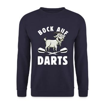 Bock auf Darts - Spruch - lustiges Wortspiel - Unisex Pullover - Navy - Vorne - Alina (178cm) & Michal (187cm)