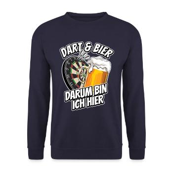 Dart & Bier - darum bin ich hier - Dartfan - Unisex Pullover - Navy - Vorne - Alina (178cm) & Michal (187cm)