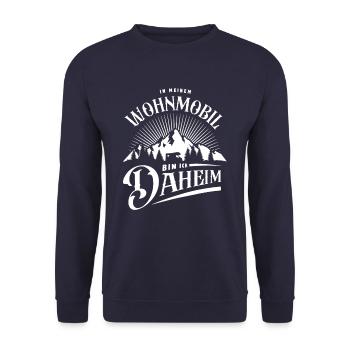 In meinem Wohnmobil bin ich daheim Camping Spruch - Unisex Pullover - Navy - Vorne - Alina (178cm) & Michal (187cm)