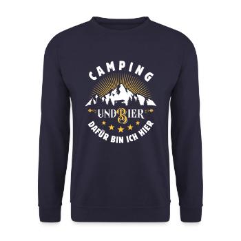 Camping & Bier - Wohnmobil- Camping - Spruch - Unisex Pullover - Navy - Vorne - Alina (178cm) & Michal (187cm)